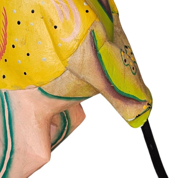 Vintage Handcarved Wood Golfing Frog Handpainted Sculpture Unique Tropical 11" - Picture 7 of 13